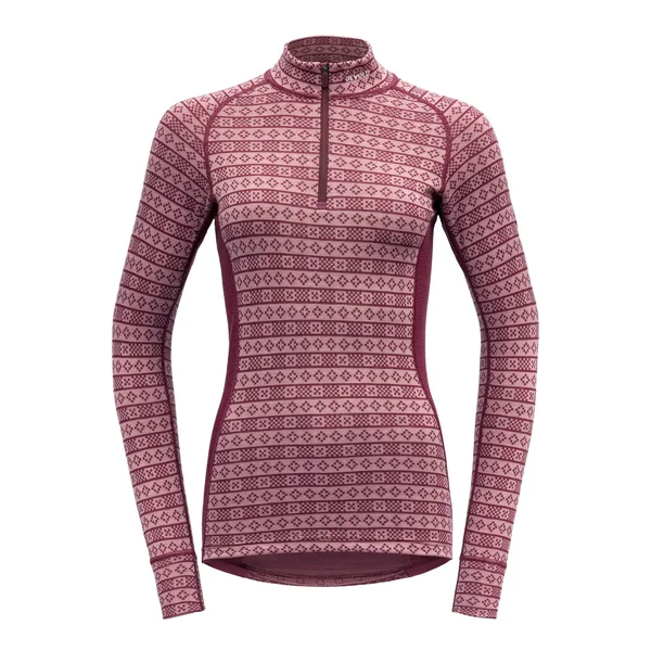 Devold Signature Alnes Woman Half Zip Neck pink-RED, Womens Merino Top, Size L - Color Foxglove