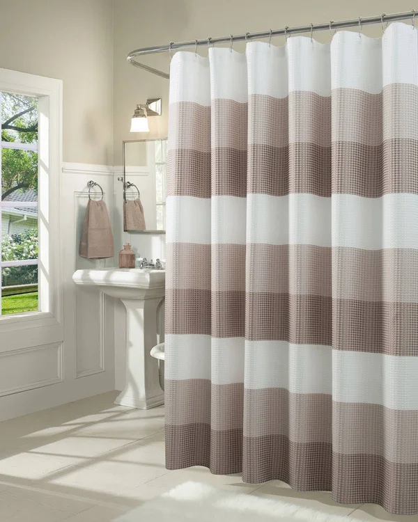 Dainty Home Ombre Waffle Weave Fabric Shower Curtain Taupe