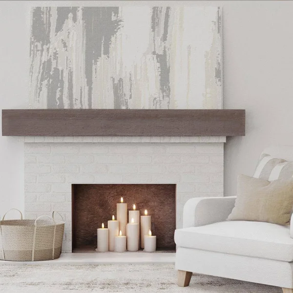 Ekena Millwork MANURS04X08X84AE 4x22H x 8x22D x 84x22W Rough Sawn Faux Wood Fireplace Mantel - Aged Pecan