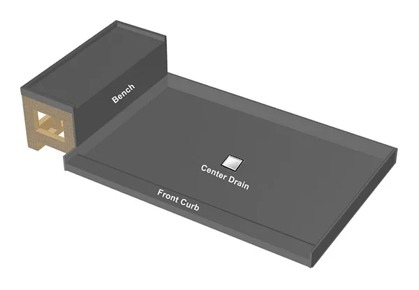 Tile Redi WD3760C-RB37-KIT Base&N Bench 37x22 x 72x22 Single Threshold Shower Base with Bech and Drain Grate