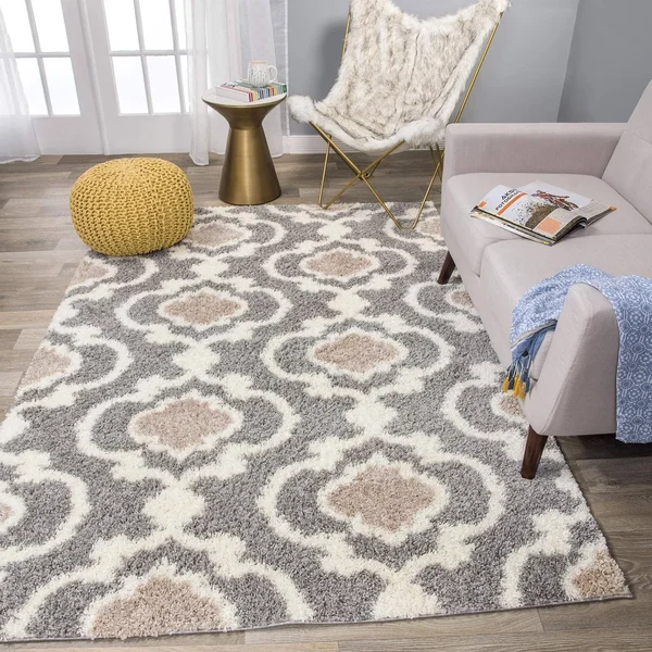 Cozy Moroccan Trellis Gray/Cream 5&3x22 x 7&3x22 Indoor Shag Area Rug