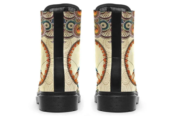 Tan Peace Mandala Boots, Peace Sign Boots, YesWeVibe Women's Boots, Black Sole, US 9, EU40.5