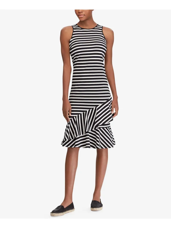 Lauren Ralph Lauren Women's Sleeveless Striped Cotton Dress (XXL, Black)