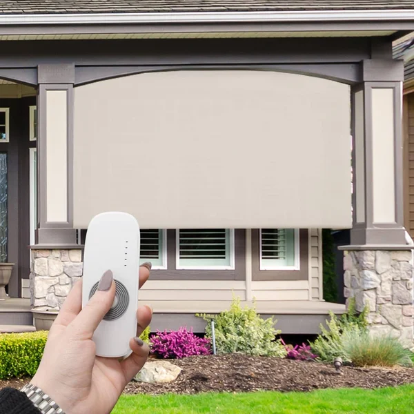 Keystone Fabrics O80.48.80 4 x 8 ft. Regal Rechargeable Motorized Outdoor Sun Shade with Protective Valance - Maple White