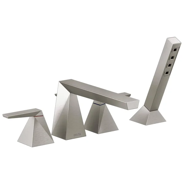 Delta T4743-SS Trillian Double Handle Deck Mounted Roman Tub Faucet Trim with Hand Shower Finish: Stainless