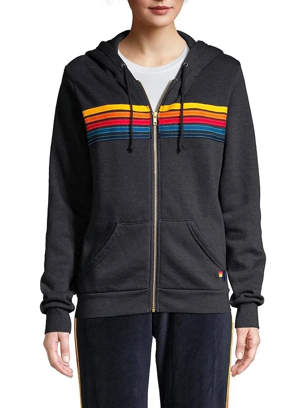 Aviator Nation - 5 Stripe Zip Hoodie in Charcoal S