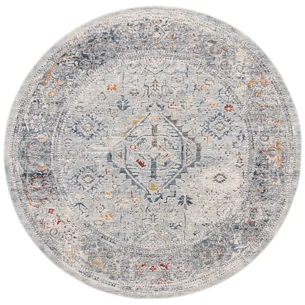 Safavieh History Rug Collection HIS584F - Light Grey, Navy - 5&-1x22 x 7&-6x22