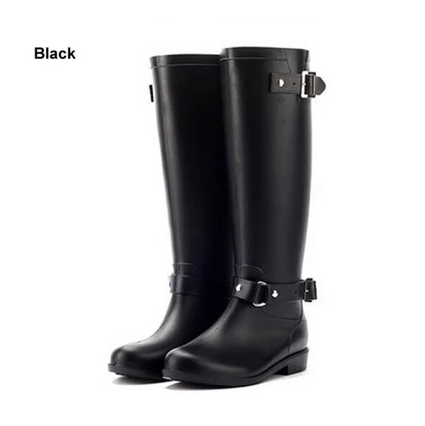 Punk Style Zipper Knee High Boots Women's Rain Boots Outdoor Rubber Water Shoes - Brown - Rubber - 8 M US
