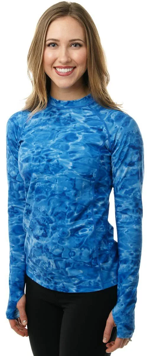 Aqua Design Womens Long Sleeve Sun Protection Rash Guard Swim Surf Snorkel Shirt with Thumb Holes - Royal Ripple, S, Women's, Siz