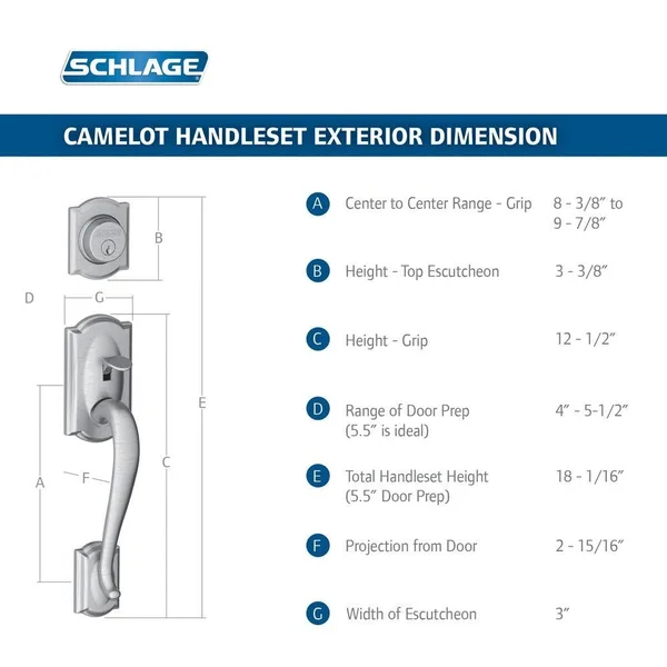 Schlage Camelot Lower Handleset Electronic Aged Bronze FE285CAM716ACCLH