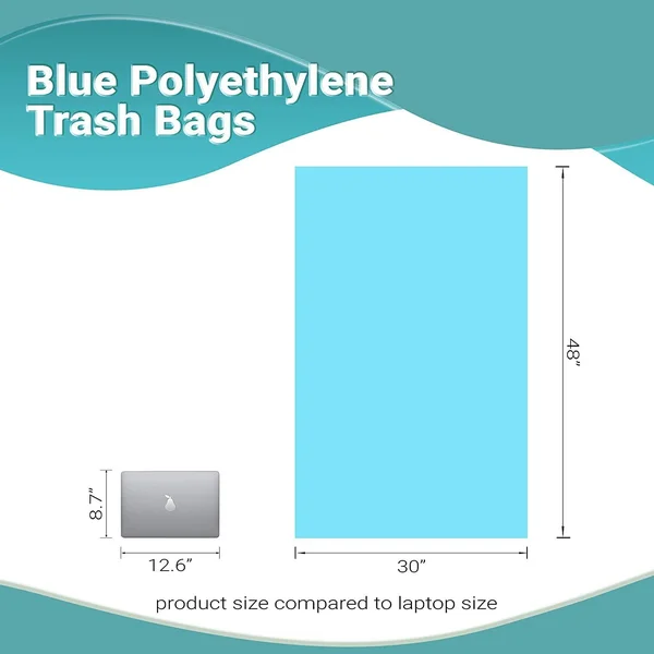 250 Pack Blue Poly Heavy Duty Trash Bags 30x22 x 48x22 75–100 lb