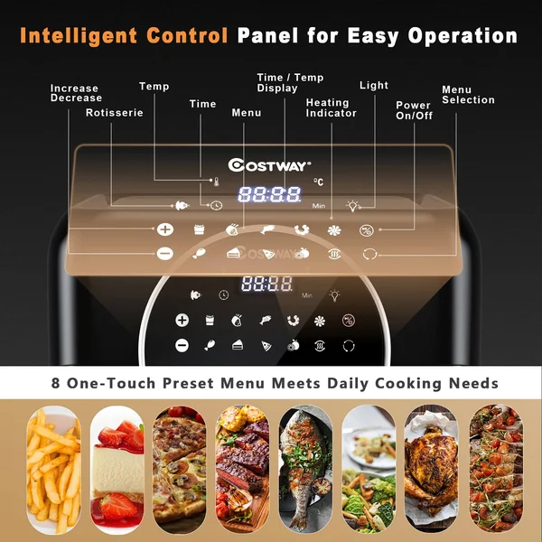 Costway 8-in-1 Air Fryer 10.6QT Digital Toaster Oven Rotisserie w/ Accessories - Black