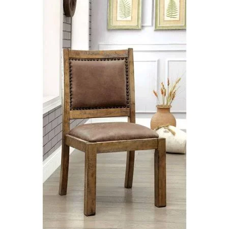 Furniture of America Giovani Industrial Leatherette Dining Chair - Rustic Pine, 2pk