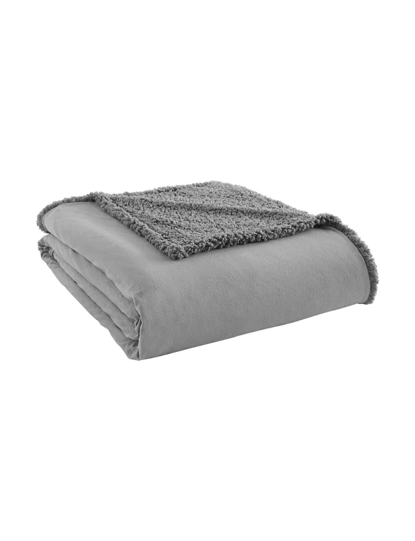 Micro Flannel REVERSE to Sherpa Blanket - Full/Queen, Greystone