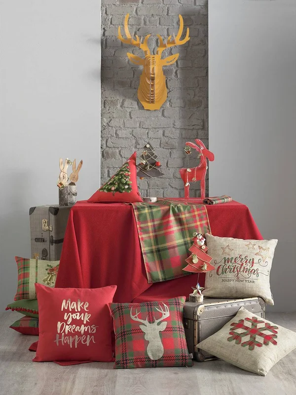 Merry Christmas Solid Red Decorative Tablecloth - Mikeu0026Co 55x120