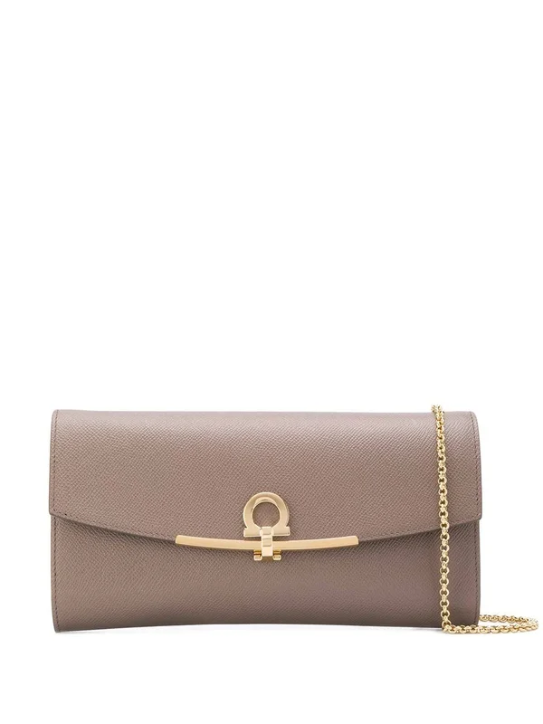 Salvatore Ferragamo Gancini Clip Leather Mini Wallet on Chain