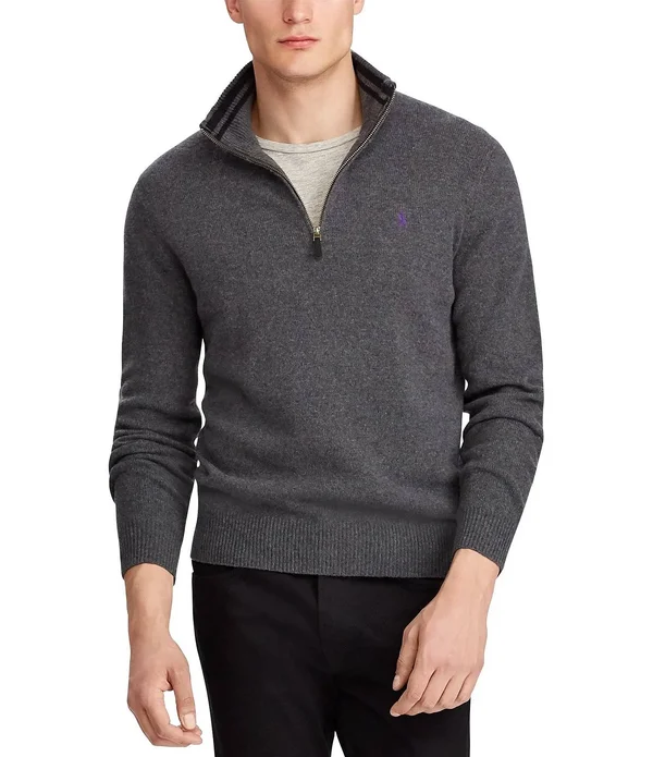 Polo Ralph Lauren Men's Cashmere Blend Quarter-Zip Sweater - Dark Charcoal Heather