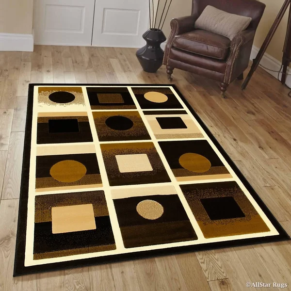 Allstar Black/ Brown Modern Geometric Design Rug - 7& 1x22 x 5& 2x22