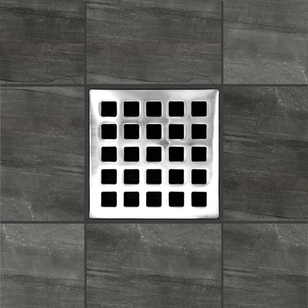 Square Shower Drain Kit with Stainless Steel Grate - Bonding FLANGE, Hair Catcher, and Height Adjuster - Classic - Polished Chrom