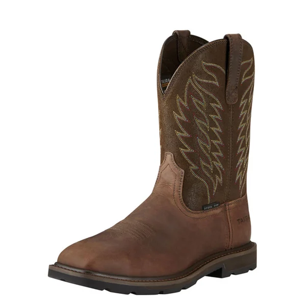 Ariat Men's Groundbreaker Brown Wide Square Steel Toe Work Boot