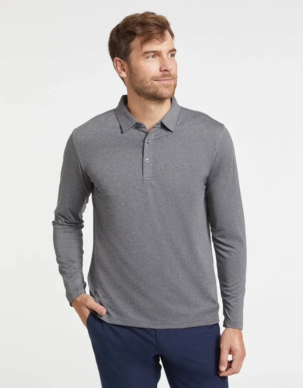 Sun Protective Long Sleeve Polo Shirt for Men UPF 50+, UV Protection Light Grey