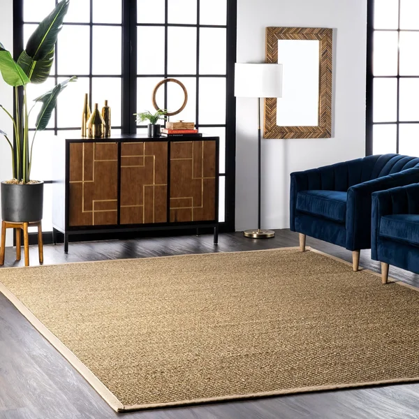 nuLOOM Handmade Fiber Cotton Border Seagrass Area Rug - 8& Square - Beige
