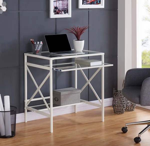 Southern Enterprises Elvan Metal & Glass Small-Space Desk - White