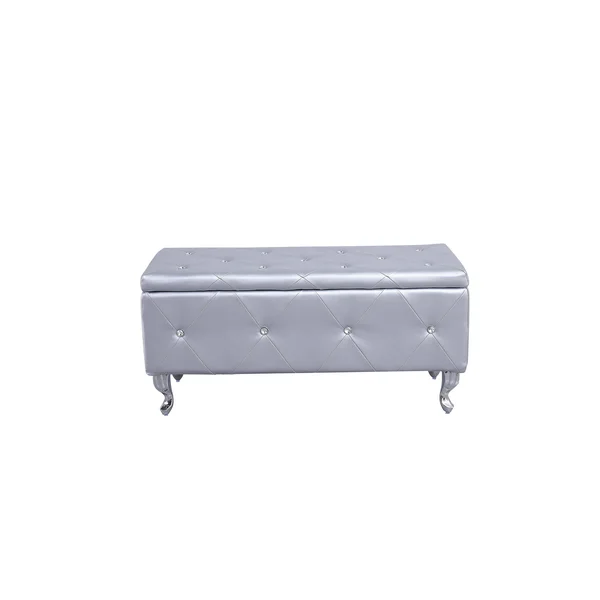 Silver Tufted Hard Wood Storage Bench