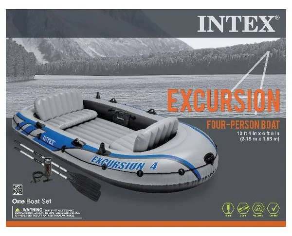 Intex 68324EP Excursion 4 Inflatable Rafting/ Fishing Boat Set with Aluminum Oars, Gray