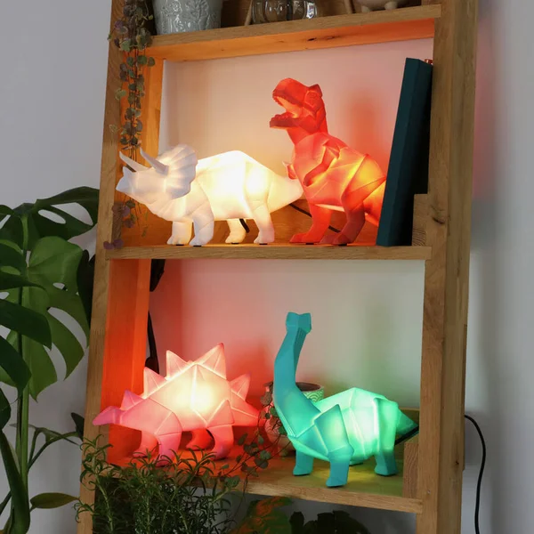 Dinosaur Lamp Green Origami Diplodocus Night Light by Disaster Designs