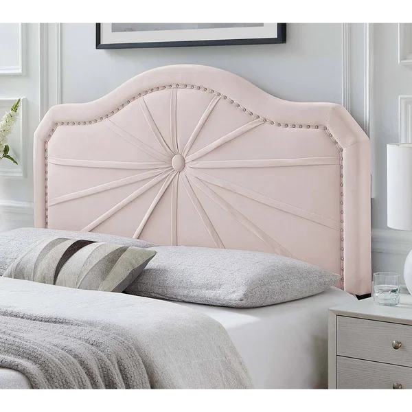 Edmond Pink Velvet Upholstered Full/Queen Size Headboard with Nailhead Trim