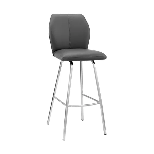 30x22 Tandy Counter Height Barstool with Gray Faux Leather Brushed Stainless Steel - Armen Living