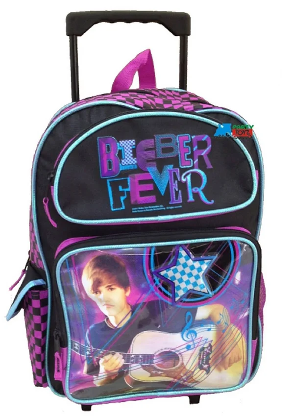 Justin Bieber Large 16x22 Cloth Backpack Book Bag Pack with Wheels - Pink - 13 x 11 x 5