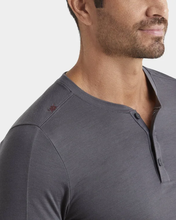 Men's Wool Henley - Rhone Trek Merino Wool Henley, Asphalt, XXL