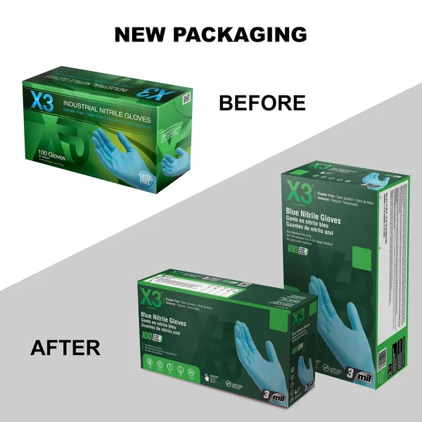 X3 Nitrile - Latex Free, Powder Free, Industrial Disposable Gloves, 2X-Large, Blue, 1000/Case