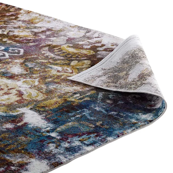 Modway Success Jayla Transitional Distressed Vintage Floral Moroccan Trellis 5x8 Area Rug - Multicolored