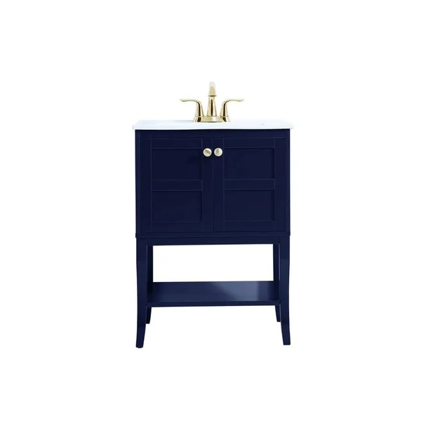 Elegant Furniture Timeless Home 24 in. W x 18 in. D x 34 in. H Single Bathroom Vanity in Blue with White Ceramic Top and White B