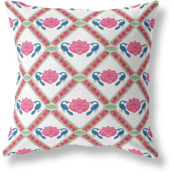 Lotus Peacock Rose Broadcloth Zippered Pillow Pink Blue White 20x22x20x22