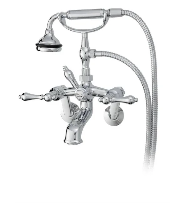 Cheviot Products 5115-BN-LEV Double Handle Wall Mounted Clawfoot Tub Faucet Trim with Diverter and Handshower Finish: Brushed Ni