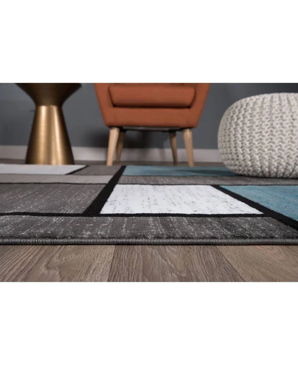 Contemporary Modern Boxes Area Rug 5& 3x22 x 7& 3x22 Blue/Gray