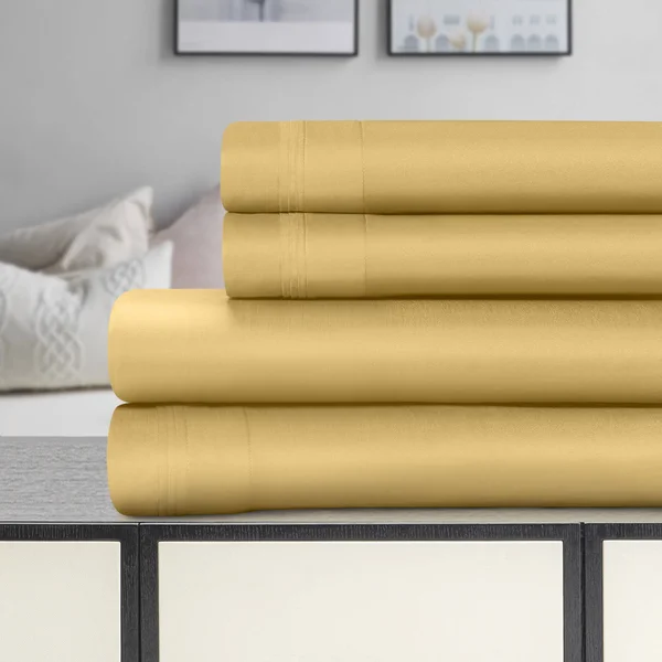 Luxor Treasures Egyptian Cotton Solid Sheet Set, Gold, Queen