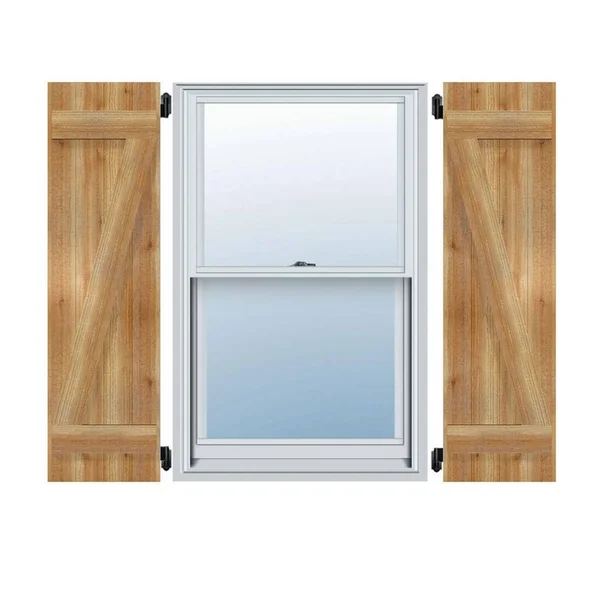 20 1/4x22W x 40x22H TimberCraft Six 3 3/8x22 Boards Joined Board-n-Batten Shutters w/Z-Bar, Rough Sawn Western Red Cedar (Per Pa