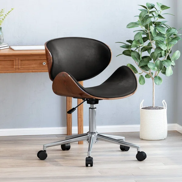Christopher Knight Home Dawson Armless Office Chair, Midnight Black + Chrome + Walnut