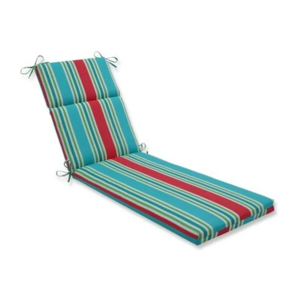 72.5x22 Turquoise Blue and Red Striped Outdoor Patio Chaise Lounge Cushion