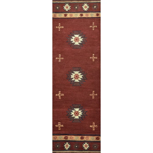 Ryder 2&6x22 x 10& Southwest/Tribal Burgundy/Tan/Sage/Navy Hand-Tufted Rug