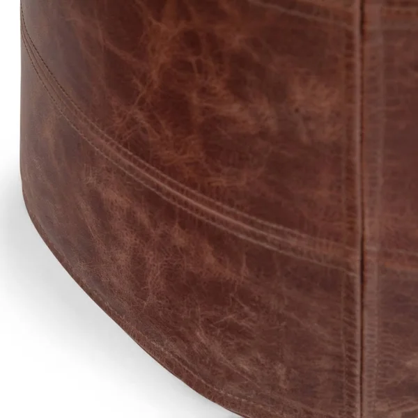 Darian Round Pouf Distressed Brown - Wyndenhall