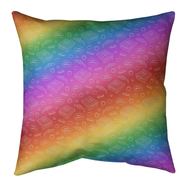 Fun Color Background Pizza Pattern Throw Pillow - 14 x 14 - Teal - Linen