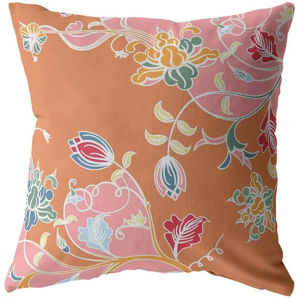 Carnation Garden Blown and Closed Pillow Pink on Orange 18x22x18x22