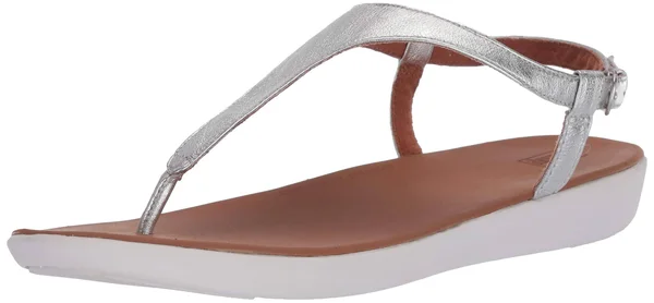 Fitflop Lainey Silver Women's Leather Toe Thong Wedge Sandals BD9-011 - 5
