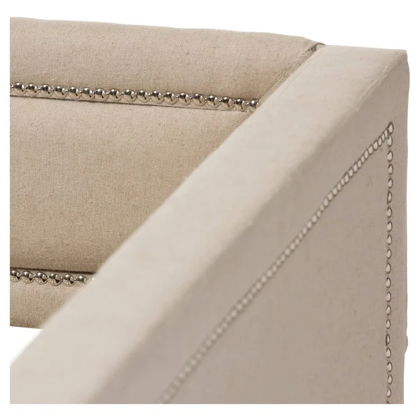 Baxton Studio Raymond Beige Linen Fabric Nail Heads Trimmed Sofa Twin Daybed with Roll-Out Trundle Guest Bed